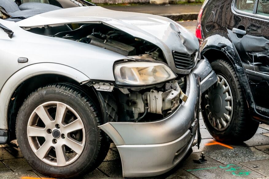 Front of car smashed in after an accident