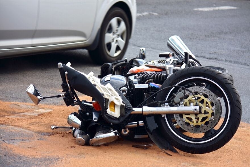 Motorcycle on the ground after an accident